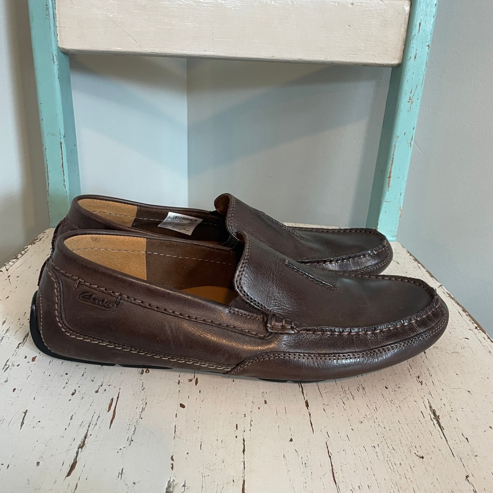 Clarks Ashmont Race Mens Brown Leather Driving Moccasin Loafers 9.5M NEW Slip On
